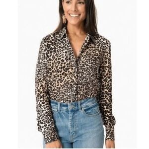 The Shirt by Rochelle Behrens Leopard Print Button Down Shirt sz S